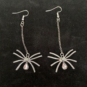 Silver Spider Dangle Earrings
